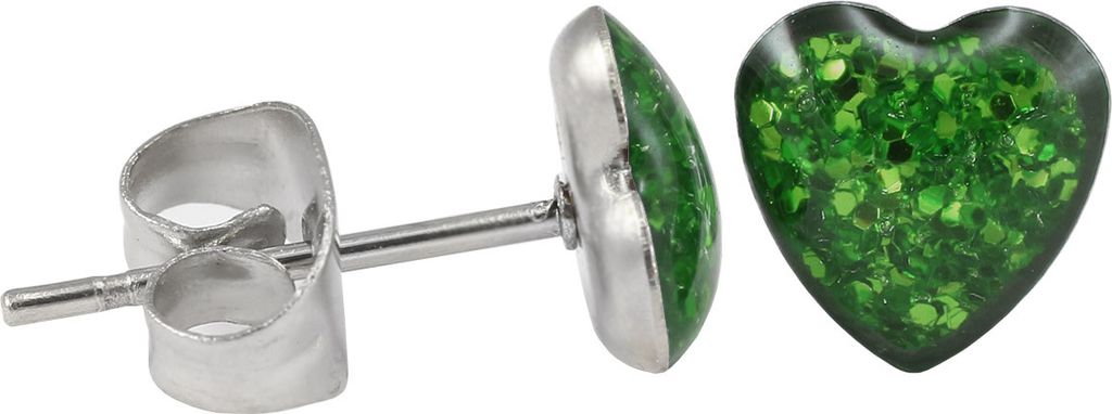 Ohrstecker Chirurgenstahl glitzerndes Herz Farbe - Dunkelgrün