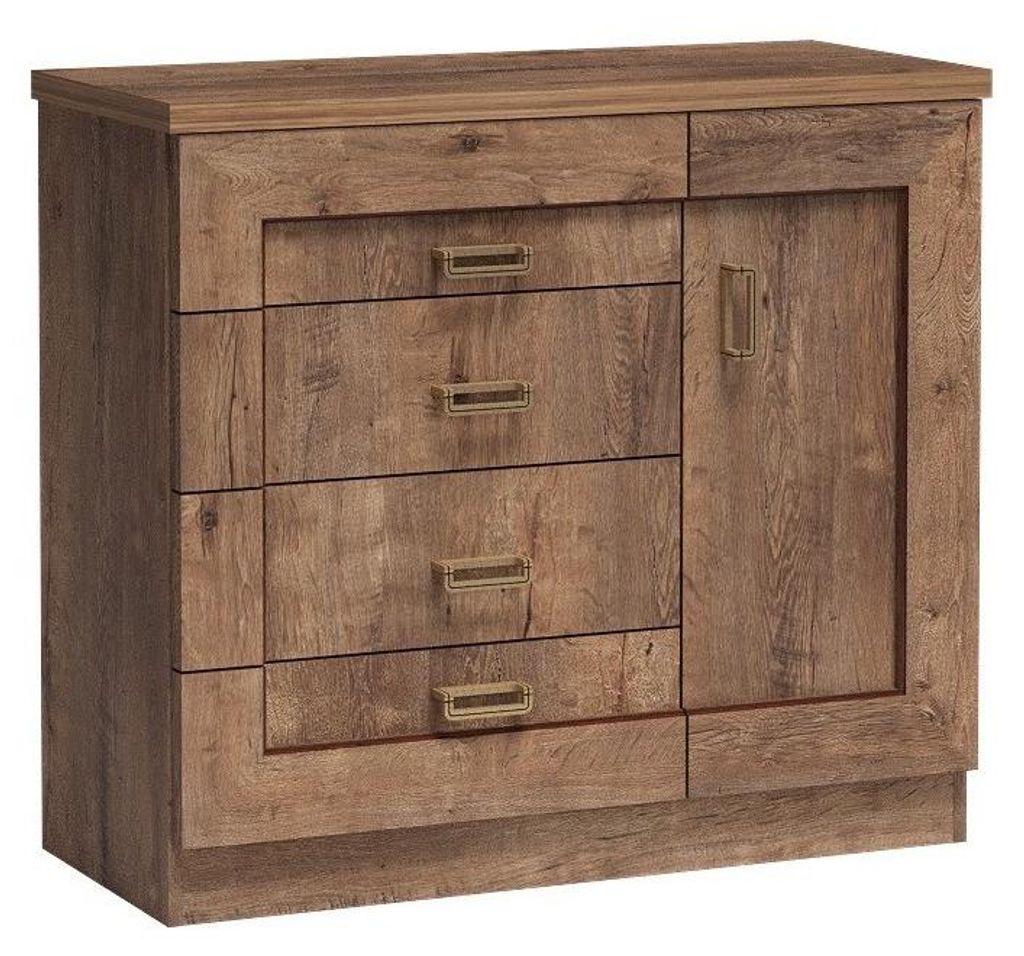Masseno Kommode UDINE 100 cm Sideboard mit 4 Schubladen und 1 Türen für Wohnzimmer Schlafzimmer Modern 100x40x90 cm Braun