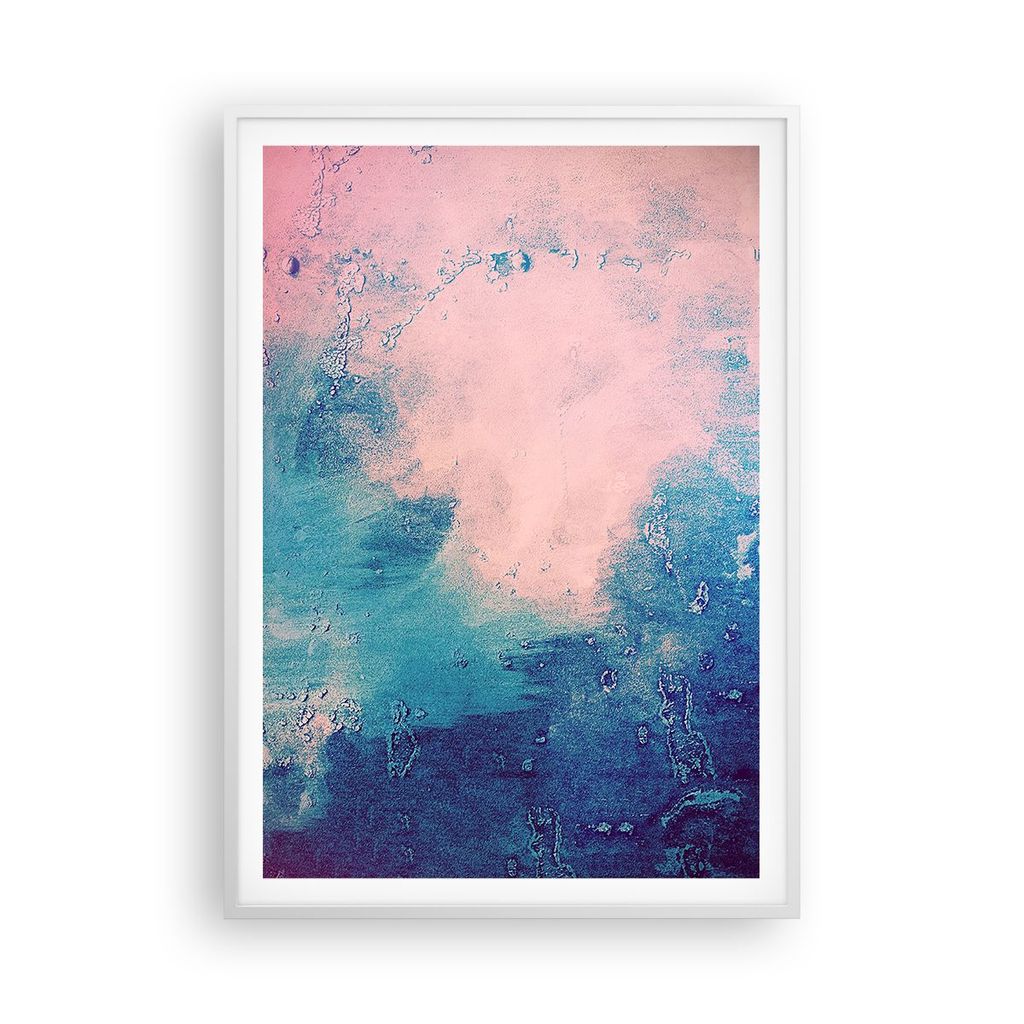 Gerahmtes Poster - Weißer Rahmen - Abstraktion Rosa Blau - 70x100 cm - Wand Bild - Wanddeko - Wandbilder - Kunstposter - Wandposter - Bilderrahmen...
