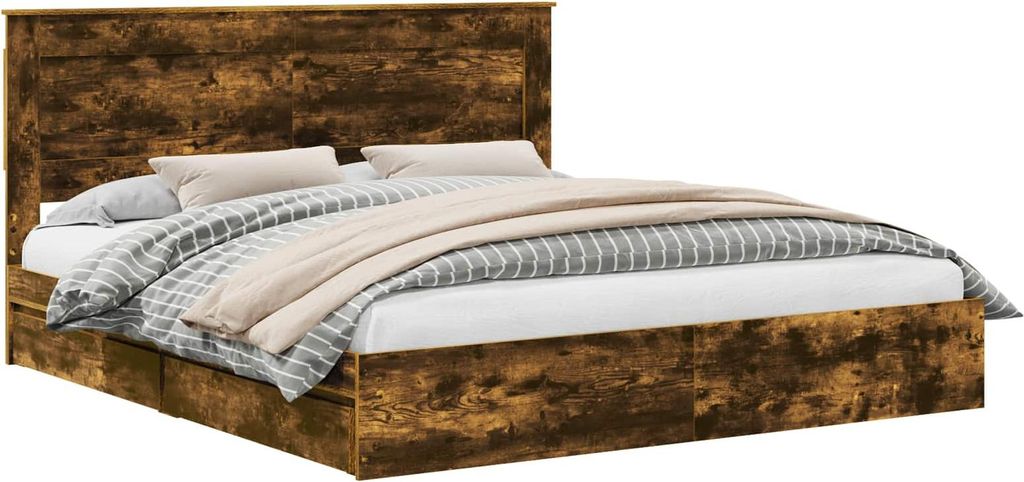 vidaXL Aufbewahrungsbett Geräucherte Eiche 180 x 200 cm Holzwerkstoff
