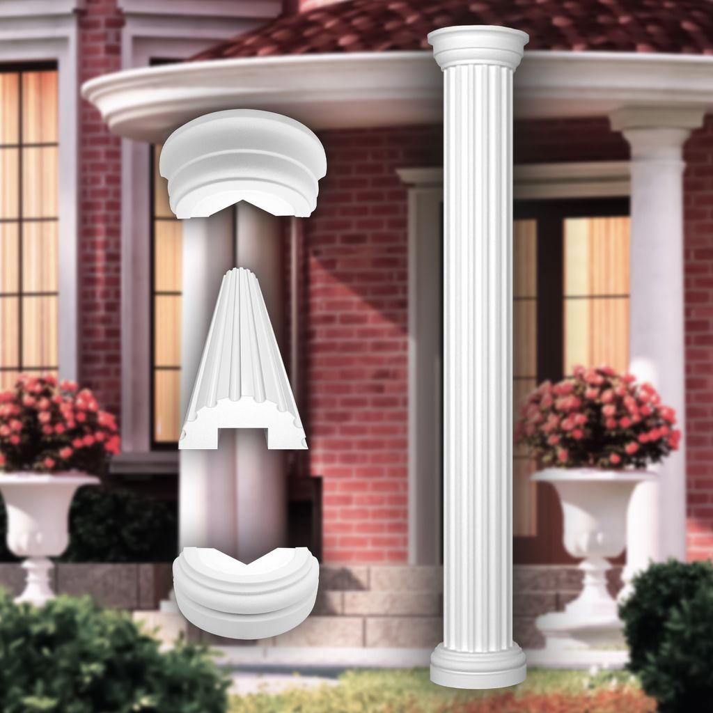 PRESTIGE DECOR Säule mit Steg-Kannelierung 2m 255x128mm Säulenschaft Kunstharzputz weiß, Fassadenverkleidung aussen Stucksäule Wandverkleidung ...