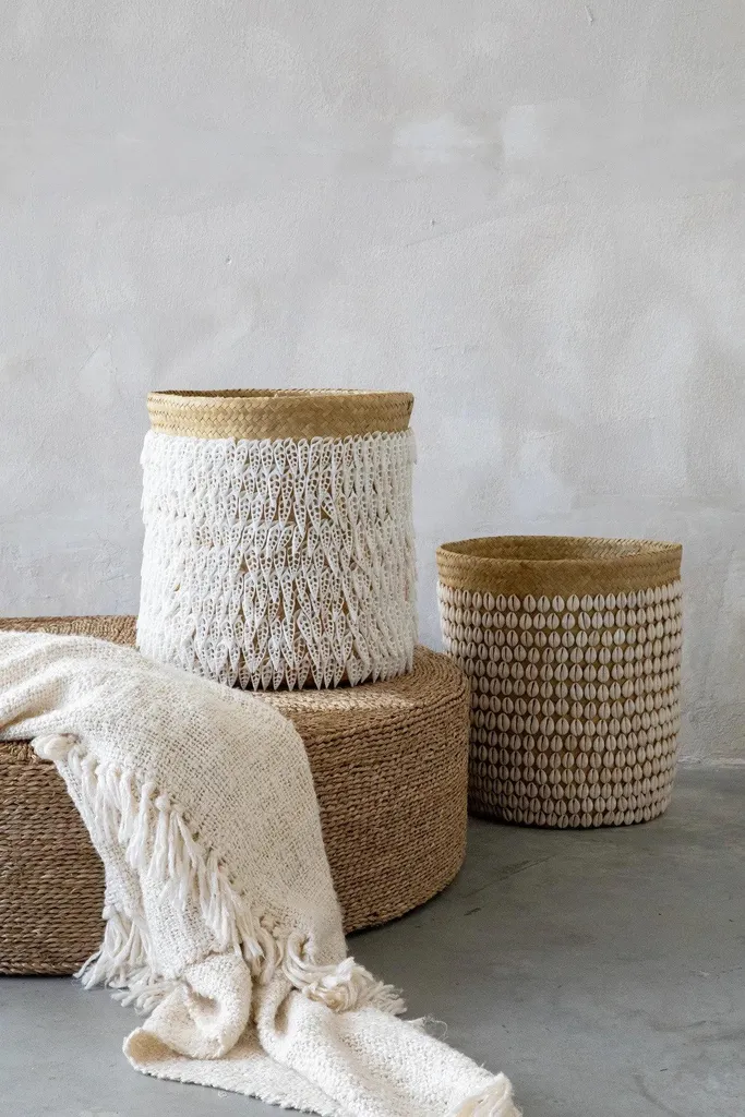 Panier Déco Pandan Marron et Blanc - Solution de Rangement Esthétique - 10