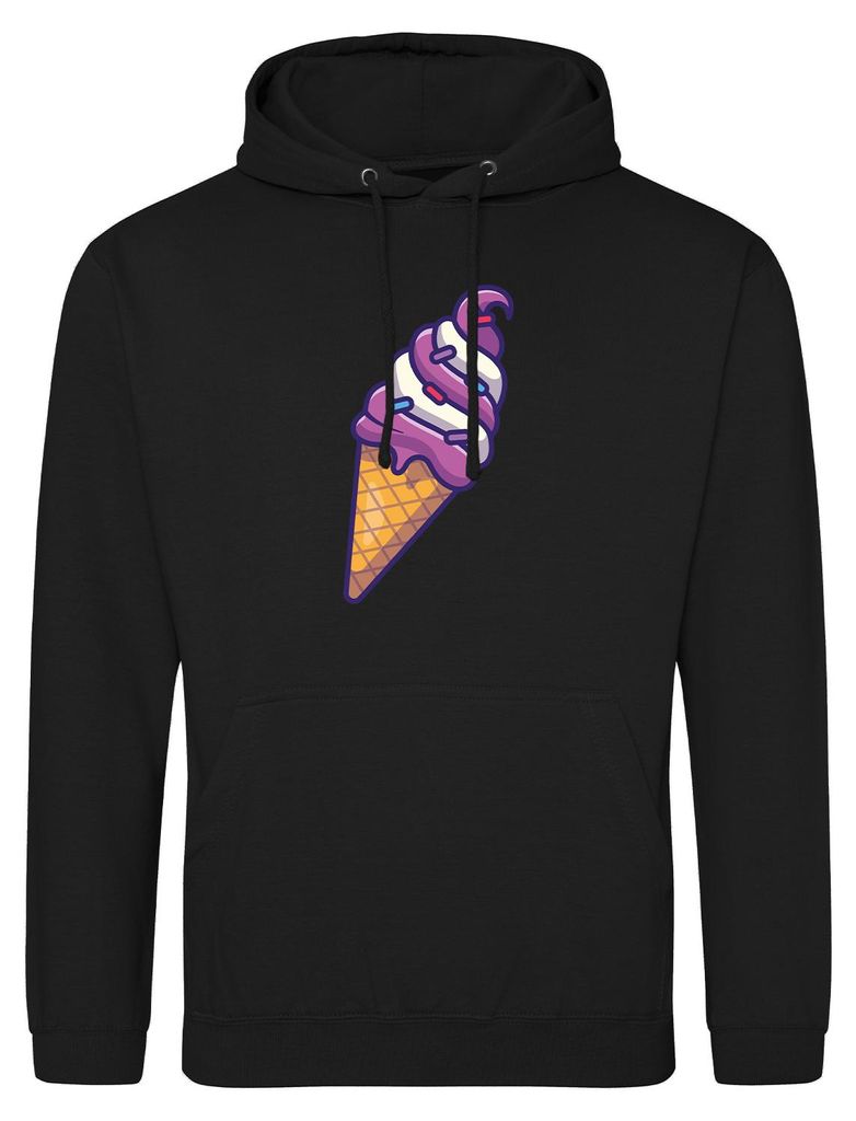 Huuraa Uni Hoodie Eiscreme Comic XL Deep Black Vegan Sweatshirt Geschenkidee