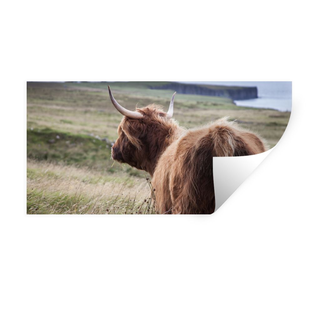MuchoWow Wandtattoo Wandsticker Wandaufkleber Schottische Highlander - Natur - Meer 40x20 cm Selbstklebend und Repositionierbar - Aufkleber
