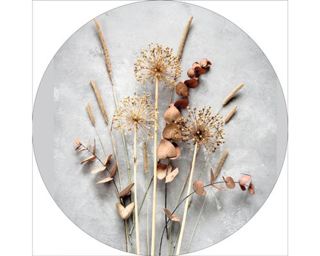 Glasbild Dried Fiber, Ø 50 cm, Naturmotiv mit getrockneten Pflanzen und Blumen