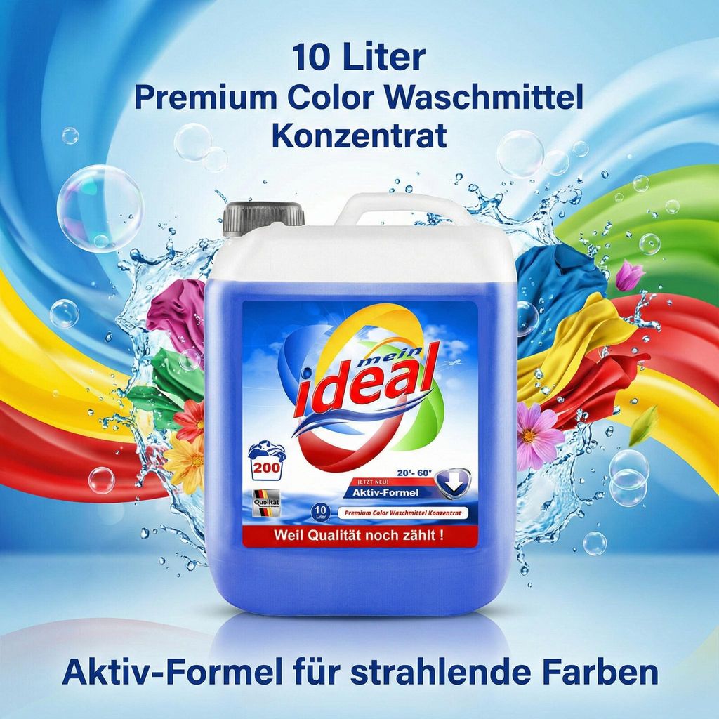 10 Liter ( 1 x 10 Liter ) ideal Flüssigwaschmittel Color Gel Konzentrat mit Aktiv-Formel