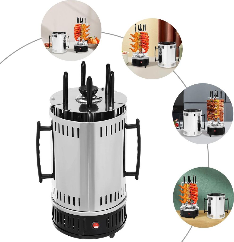 Elektrischer Indoor-Grill - Tischgrill - 1000 W - Edelstahl - 5 Spieße - Rauchfrei - Leicht zu reinigen - Einfache Bedienung
