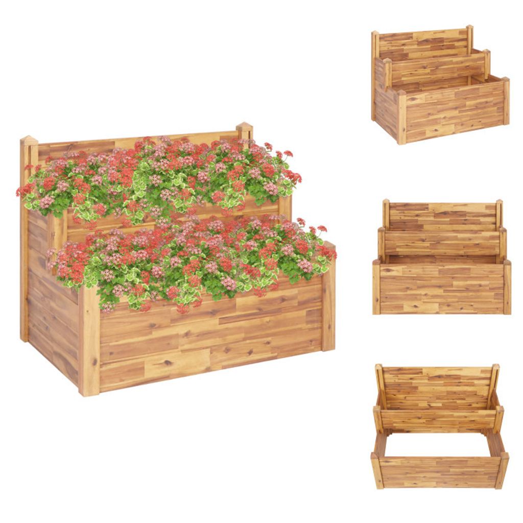 vidaXL Pflanzkübel auf 2 Ebenen 110 x 75 x 84 cm Massivholz Akazie - Blumentöpfe & Pflanzgefäße