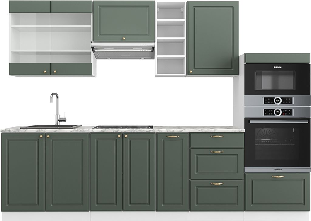 Küchenzeile Vicco Fame-Line Grün-Gold Landhaus/Weiß 280 cm Produktbild 