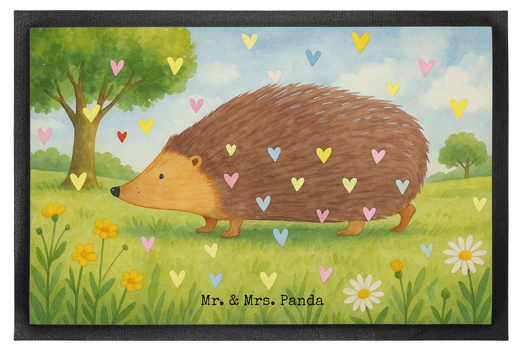 Mr. & Mrs. Panda Schmutzfangmatte Igel Herzen Design 50 x 75 cm - Weiß - Geschenk, Schmutzmatte, Lustige Sprüche, Gummimatte, Kuss, bodenmatte, f...