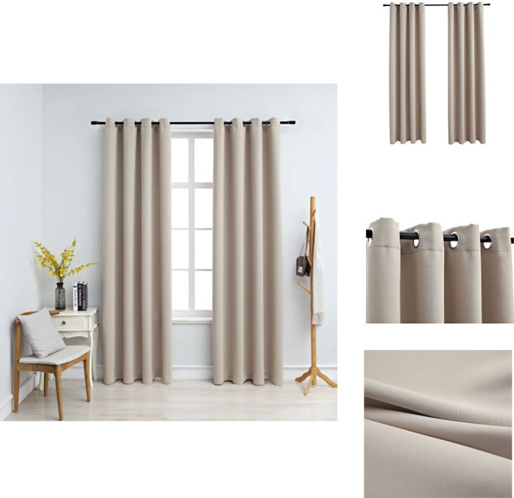 vidaXL Verdunkelungsvorhänge mit Metallösen 2 Stk. Beige 140x225 cm - Vorhänge & Gardinen