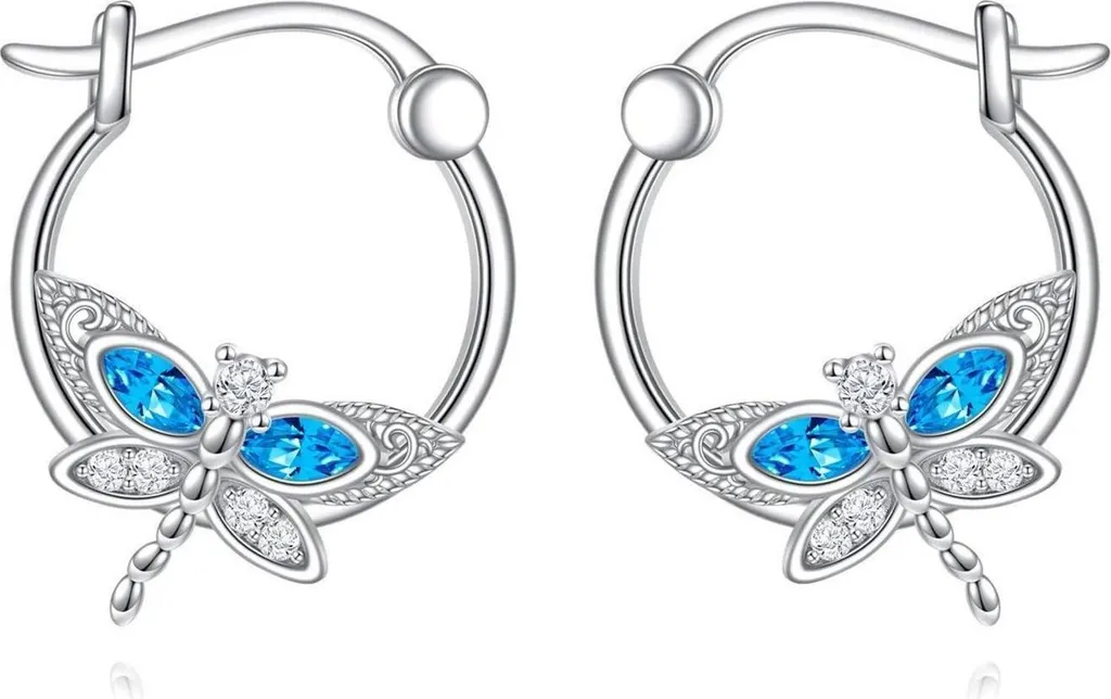 Boucles d'oreilles libellule en argent 925 et cristal bleu pour femme