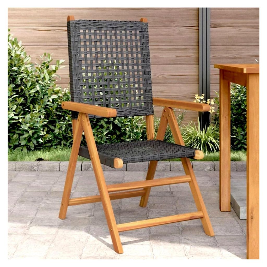 Gartenstühle für den Außenbereich, 2 Stück, schwarz, Akazienholz und Polyrattan
