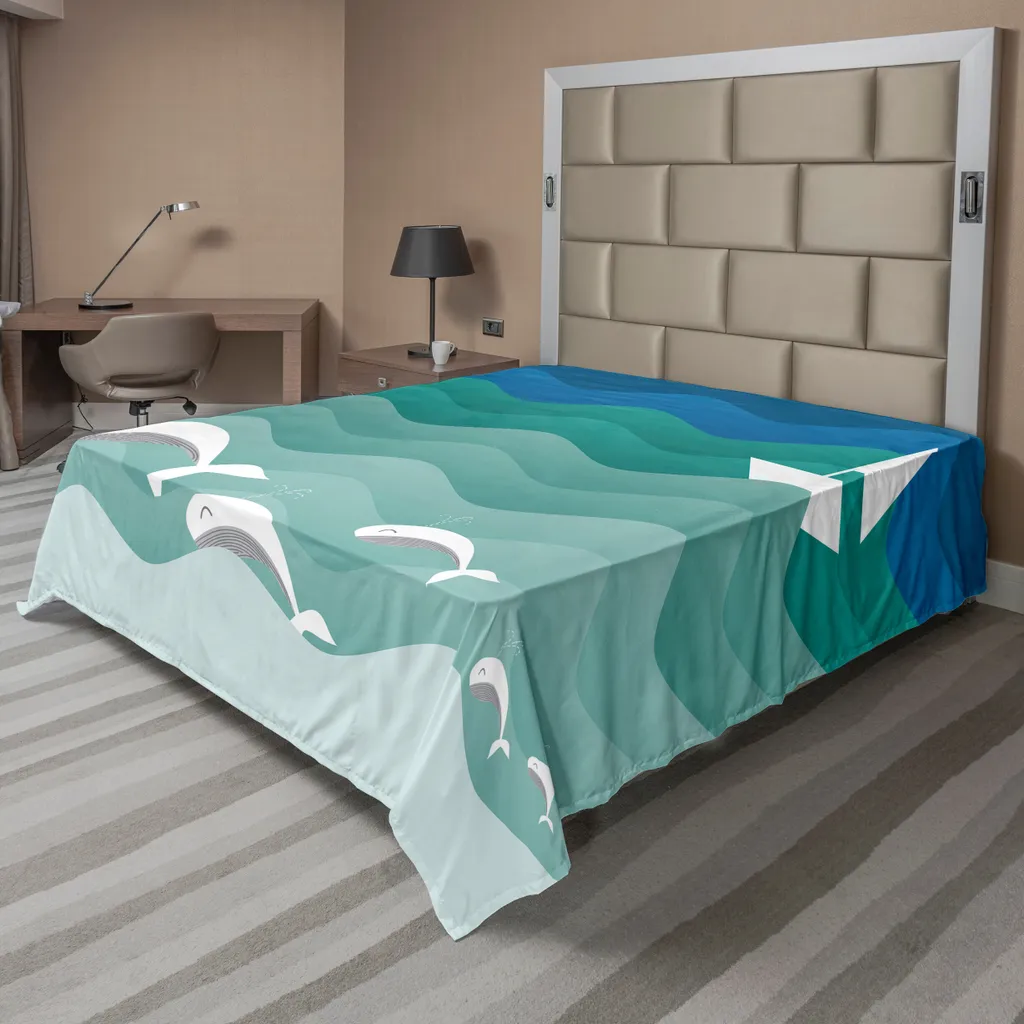 Drap plat anti-plis motif marin 266x260 cm pour lit toujours impeccable