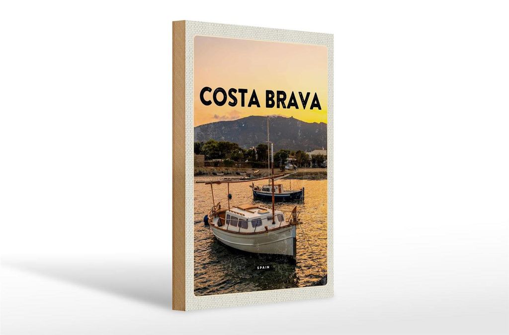 Holzschild Reise 20x30cm Costa Brava Spain Sonnenuntergang