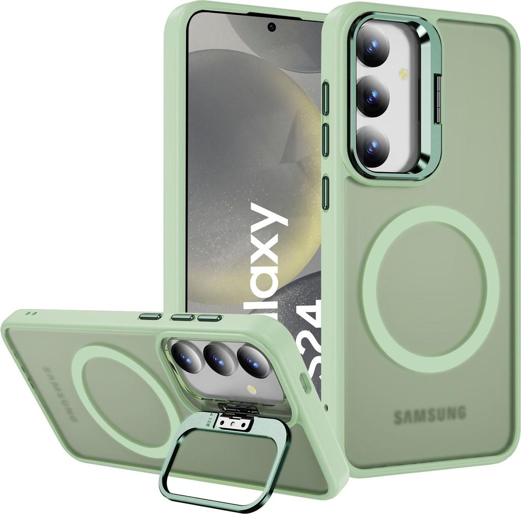 A product shot of a phone case with a phone inside, shown from multiple angles.