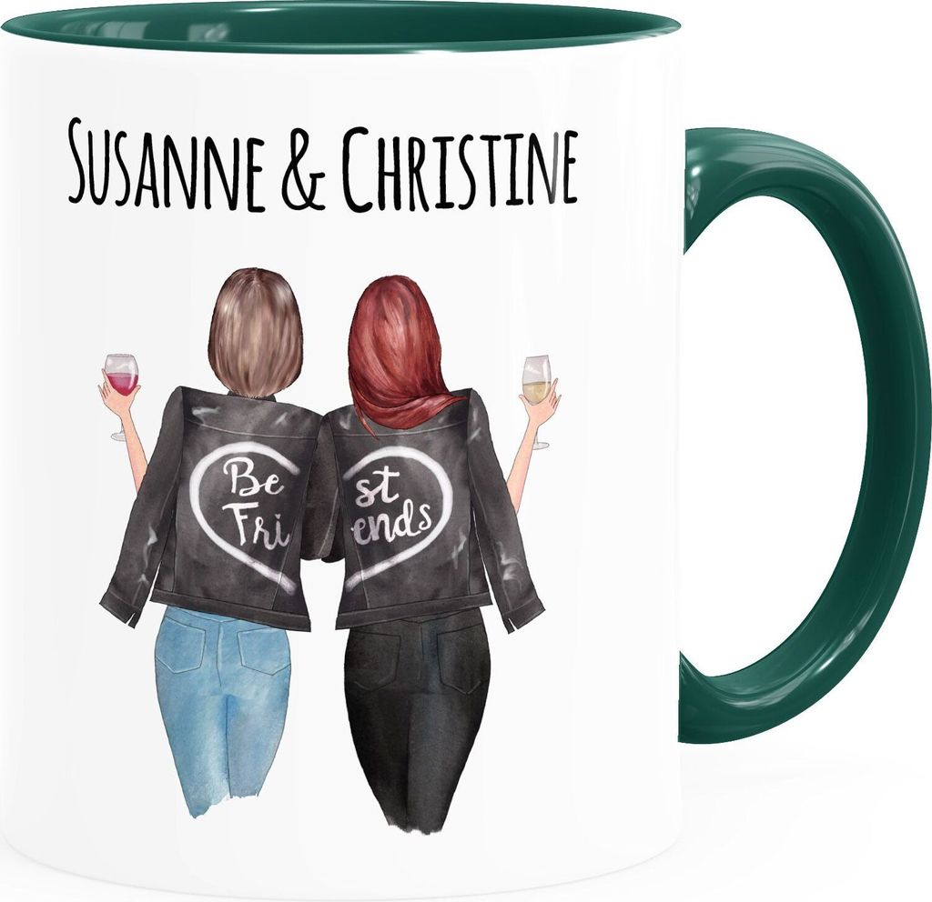 Tasse beste Freundin personalisierbar, anpassbares Geschenk Freundschaft Best Friends SpecialMe 2 Seiten inner-grün Keramik-Tasse