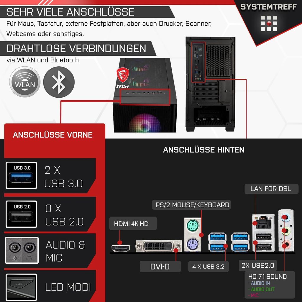 SYSTEMTREFF Gaming Komplett Set - AMD Ryzen 5 5500GT - AMD Produktbild 4