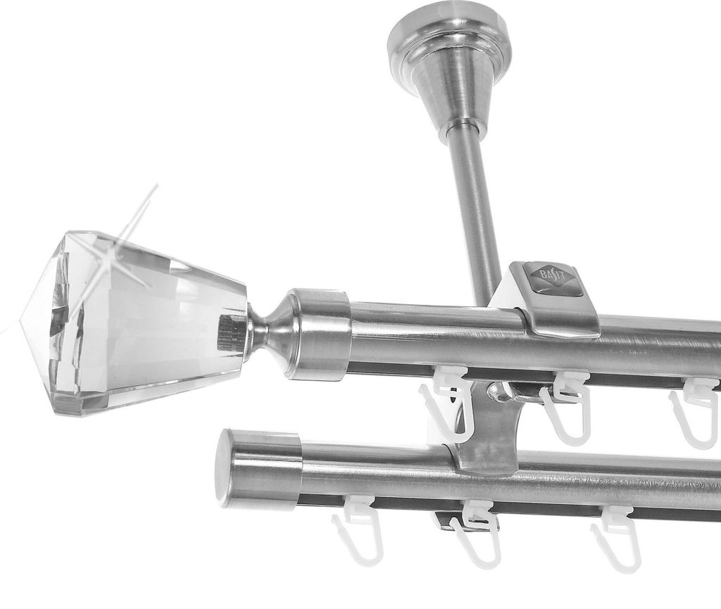 Innenlauf Edelstahl Look Gardinenschiene Gardinenstange 20mm Deckenträger 2-läufig Kristall Knauf D61 E36E30 II