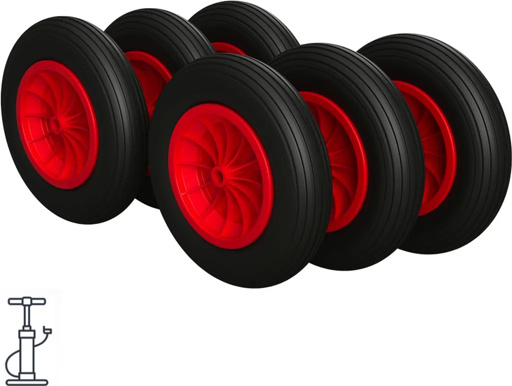 6 Pezzi Ruote d'Aria per Carriola 3.50-8 Nero/Rosso Ø 370mm DIY