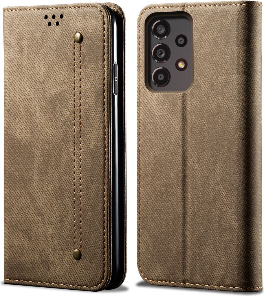 Hülle für Samsung Galaxy A24 4G Leder Brieftasche Flip Bookstyle Schutzhülle mit Standfunktion Khaki