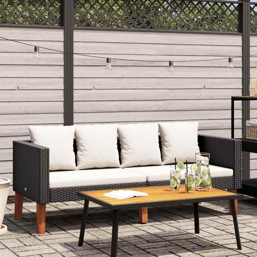 vidaXL 2-Sitzer-Gartensofa mit Auflagen Poly Rattan Schwarz Produktbild 