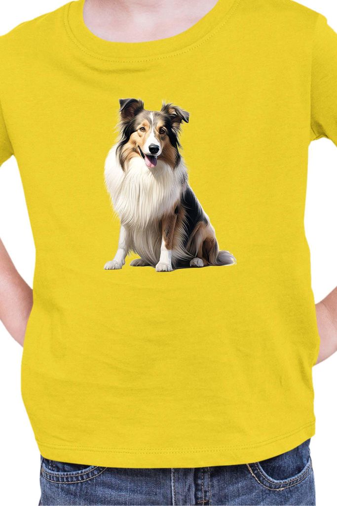 Kinder T-Shirt Dogs Breeds Collie Dog Breed 006, 12-13 Jahr - 152 / Gelb