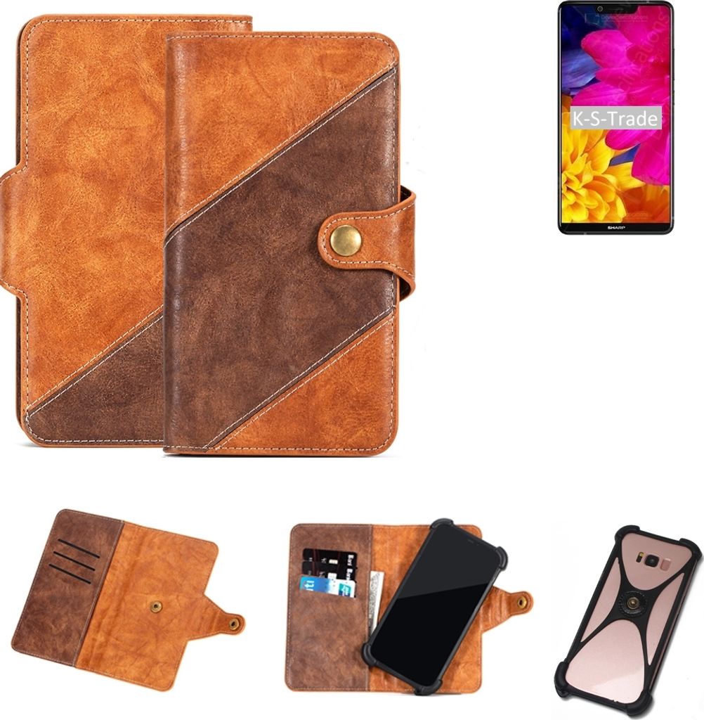 K-S-Trade Handy-Hülle Schutz-Hülle Bookstyle Case Wallet-Case kompatibel mit Sharp Aquos S3 Handy Cover Bumper Kantenschutz Smartphone dunkelbraun