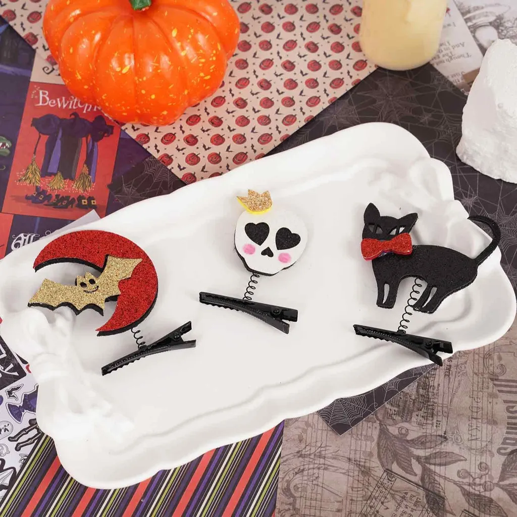 Pinces à Cheveux pour Soirée Halloween - Kit de Barrettes Noires Unisexes