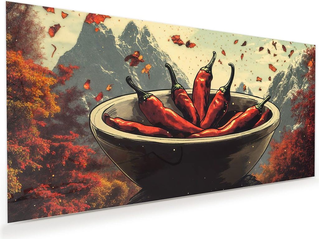 Glasbild 110x55cm in XXL für Wohnzimmer, Schlafzimmer Motiv Frische Chilischoten