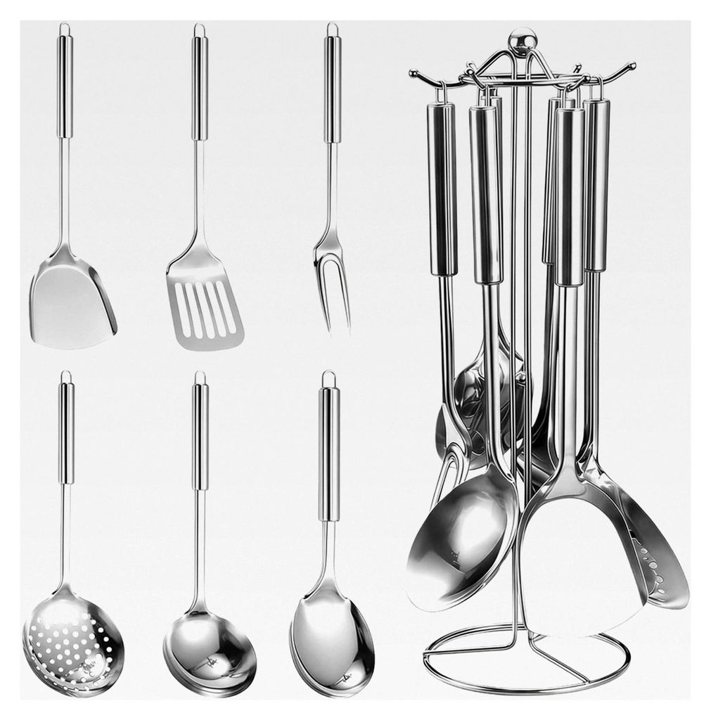 Küchenutensilien, 7-teiliges Set aus Edelstahl mit Ständer, Küchengeräte Spatel Set, Küchenhelfer Zubehör