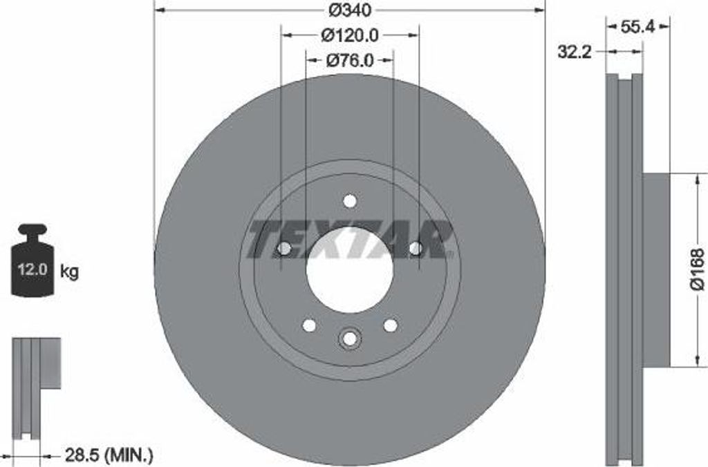 TEXTAR 92230305 Bremsscheibe OE 7E0615301C kompatibel mit Transporter VI, Caravelle VI, Transporter V, Multivan VI, Multivan V