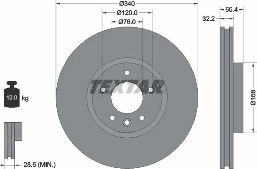 Disque de Frein TEXTAR Haute Performance OE 7E0615301C pour Multivan VI