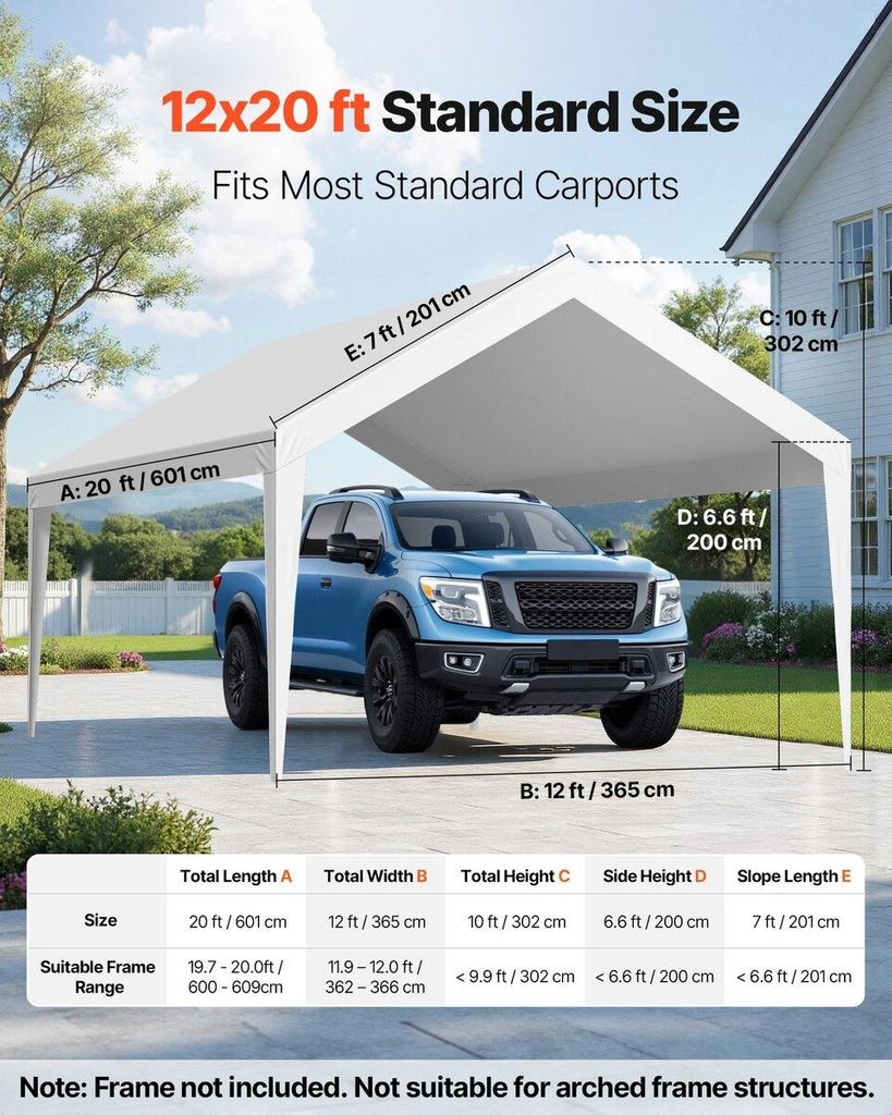 Carport-Ersatzüberdachung, 3,6 x 6 m tragbares Garagenzelt-Dachplane, UV-beständige und wasserdichte Autoüberdachungsplane, strapazierfähige Ca...