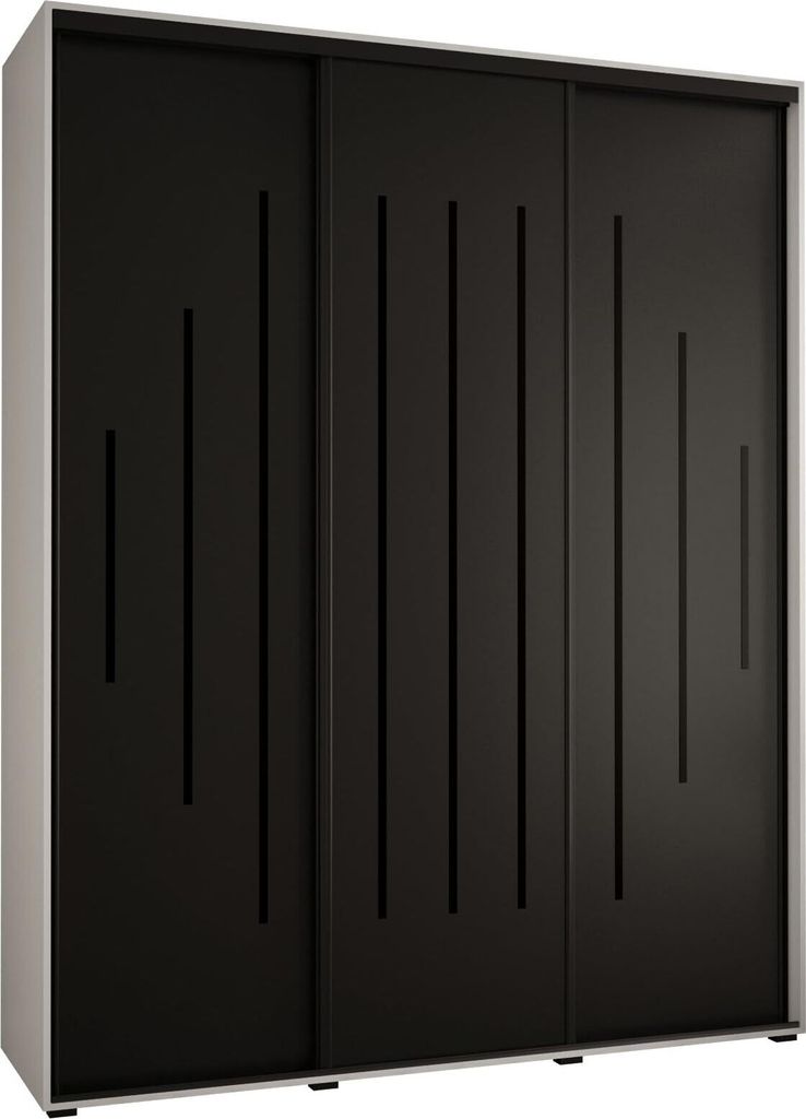 MEBLE KRYSPOL Cannes 12 Schrank mit 3 Schiebetüren - 205,2x200x45 cm - Weiß Schwarz Schwarz