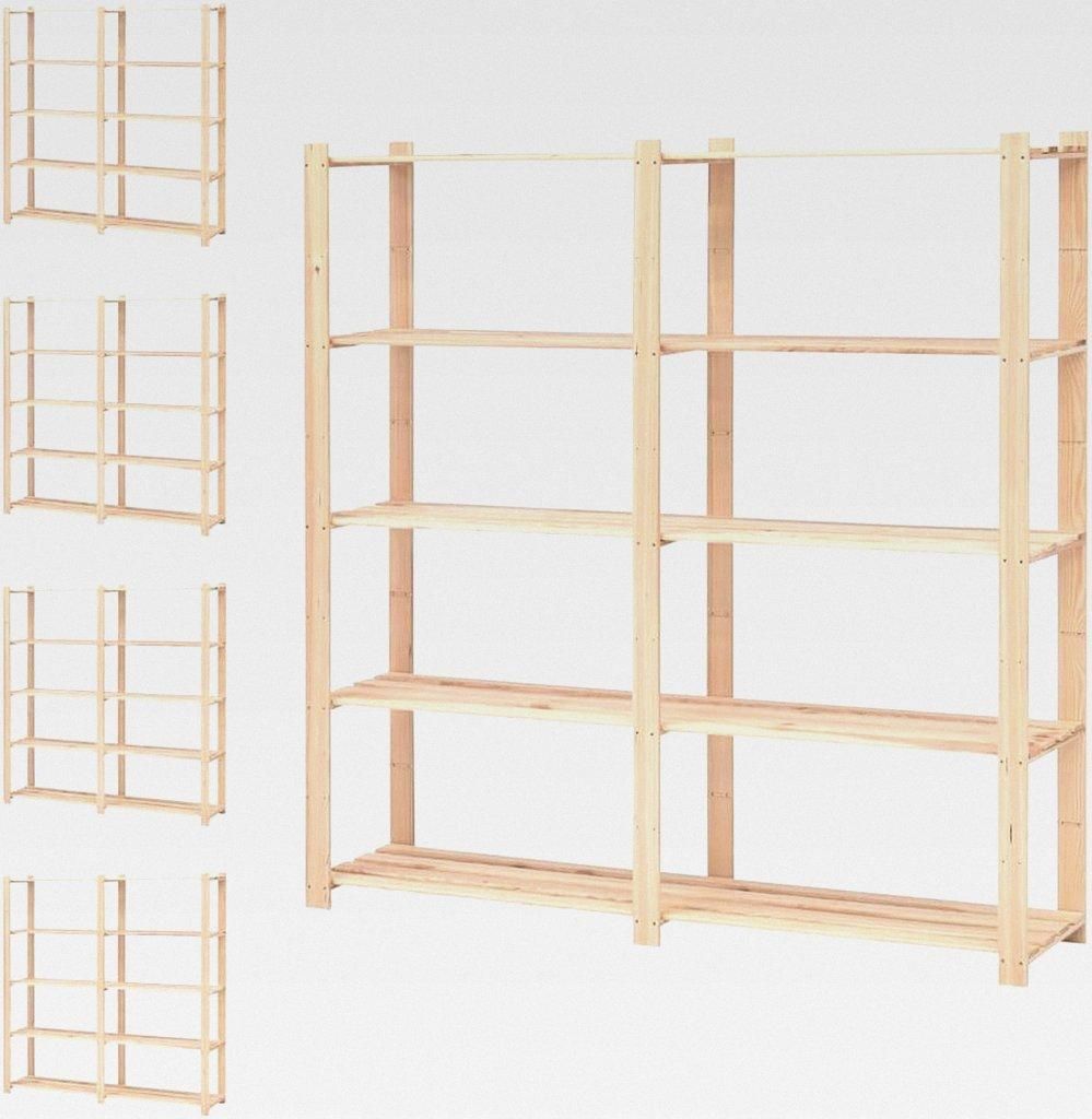 Lagerregale 5 Böden 5 Stück 170x38x170cm Massivholz Kiefer 500kg Lagerregal für Garage, Abstellraum, Kellerregal