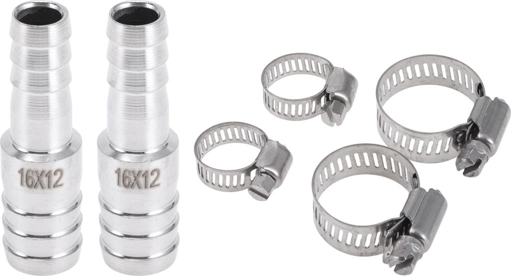 1 Satz Schlauchstutzen 5/8"x15/32" Reduzierstück Verbinder Muffe für Luft Wasser Öl Gas Kraftstoff Edelstahl Silberton mit Schellen