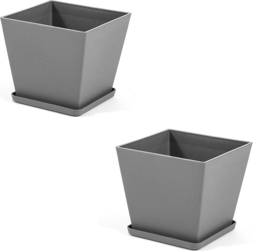 Set aus 2 quadratischen Blumentöpfen 37,5×37,5 cm aus Polypropylen mit Glasfaser und Untersetzer – modernes, robustes Design für Innen- und Au...