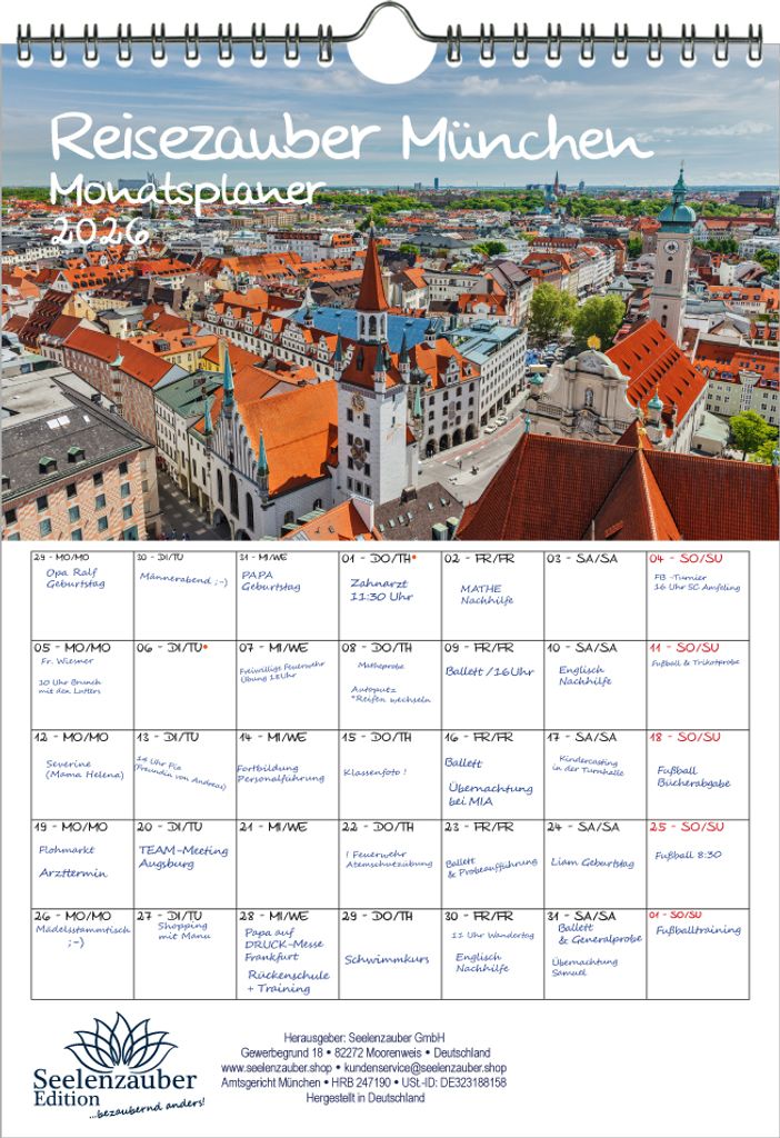 Reisezauber München Planer DIN A4 Kalender für 2026 Bayern Deutschland - Seelenzauber