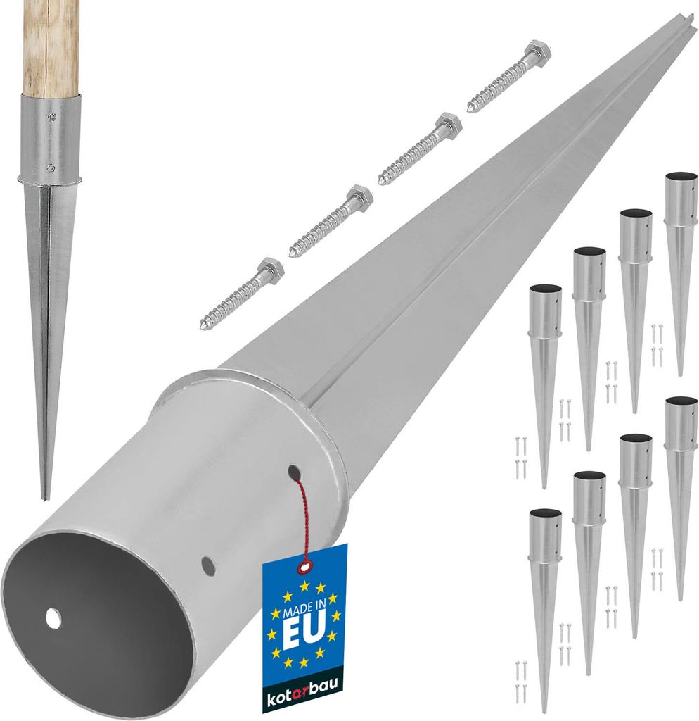 KOTARBAU 8er Set Einschlaghülse 100mm Pfostenträger zum Einschlagen für Zaunpfosten & Holzbalken Einschlagbodenhülse verzinkter Stahl Si...