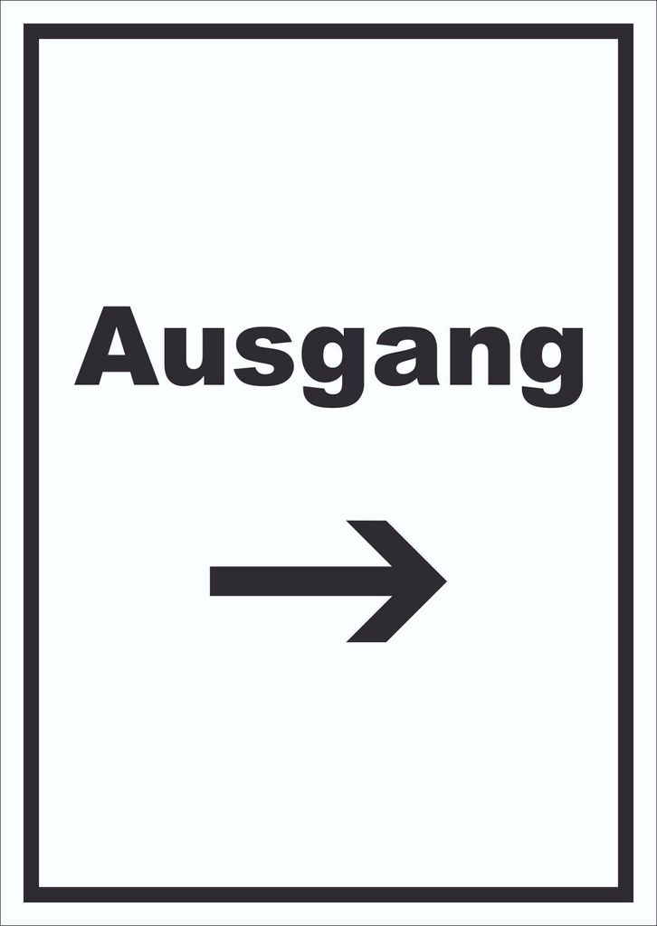 Ausgang Schild mit Text und Richtungspfeil rechts Exit Schluss hochkant A4 (210x297mm)