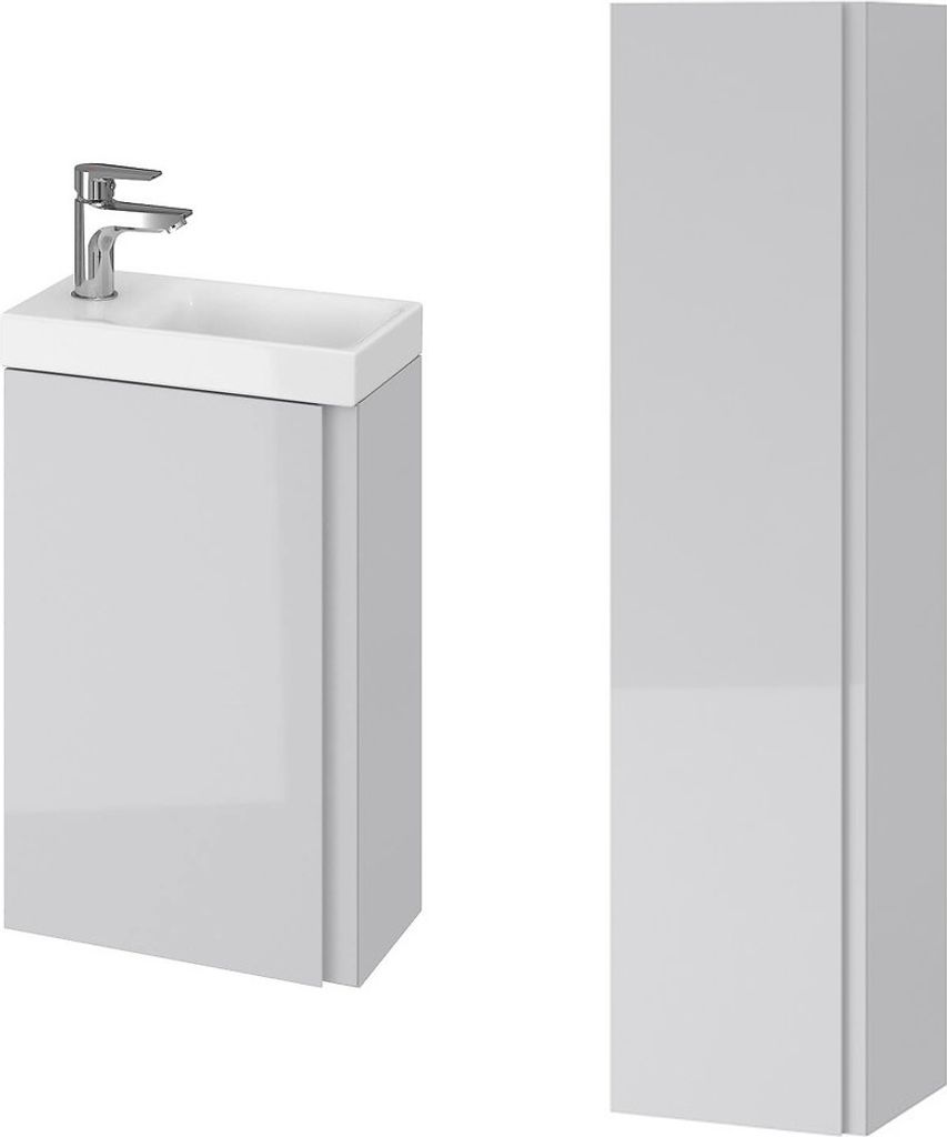 BADLAND Badmöbel Set MODUO 40 Waschbecken-Unterschrank, Hochschrank 160x40x34, Türen mit Spiegel, Grau