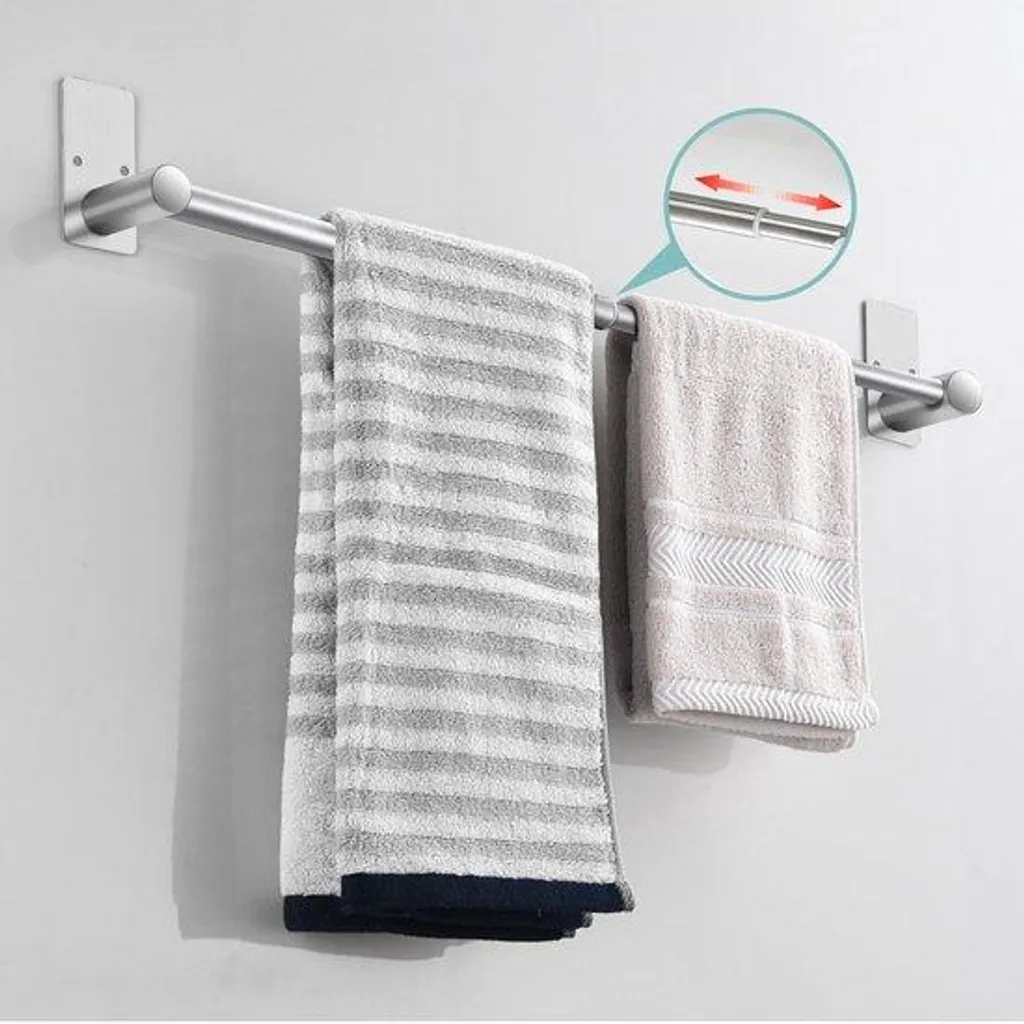 Porte-serviettes mural réglable inox argenté 30-60cm anti-rouille de bain