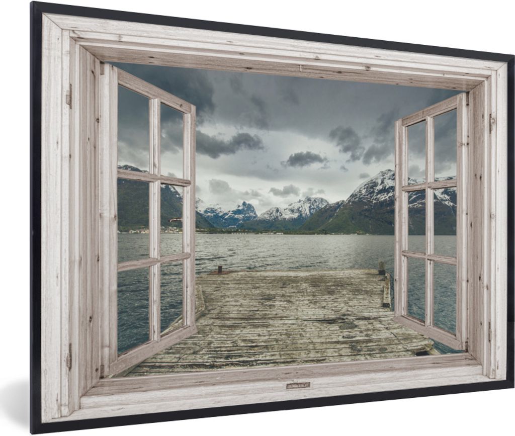 MuchoWow Gerahmtes Poster Ausblick - Gerüstbau - Berg 30x20 cm - Poster mit Schwarzem Bilderrahmen Wandposter Rahmen Foto Bilder - Kunstdruck - ...