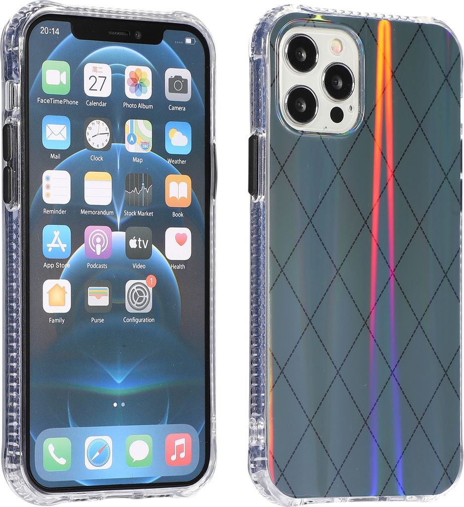 Für Apple iPhone 12 Mini Shockproof TPU Rauten Muster Tasche Hülle Etui Grau