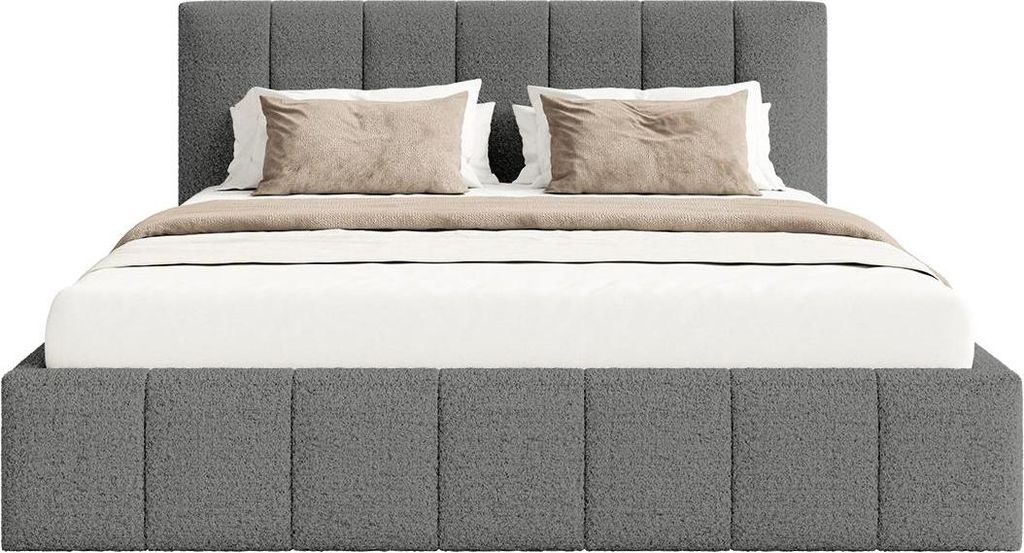 FEDVE Polsterbett TORAO aus Bouclé-Stoff 200x200 cm, Dunkelgrau