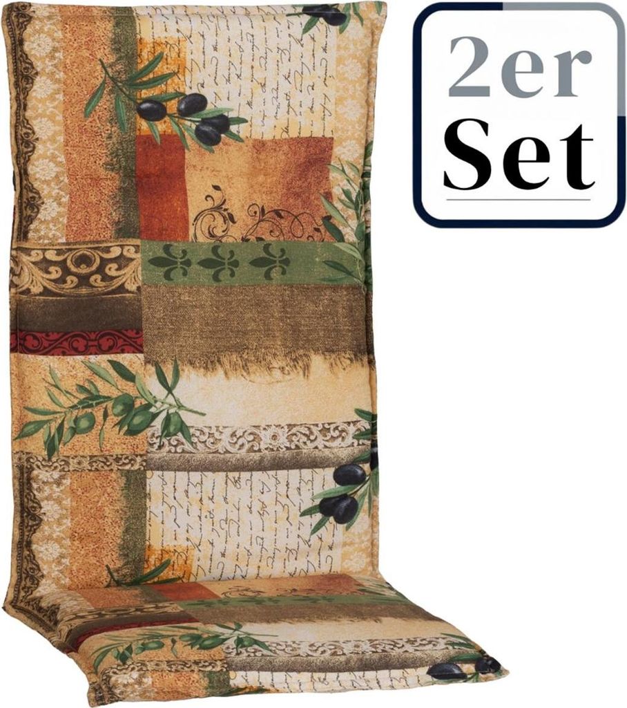 2er Set Hochlehner Auflage Glasgow, Motiv - Mediterran, bunt, 120x48,00x5,00cm