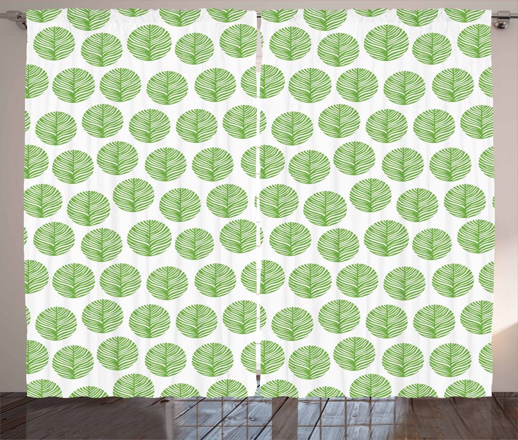 ABAKUHAUS Grün und Weiß Rustikaler Vorhang, Grünes Frühlings-Blatt, Wohnzimmer Universalband Gardinen mit Schlaufen und Haken, 280 x 225 cm, Gr...