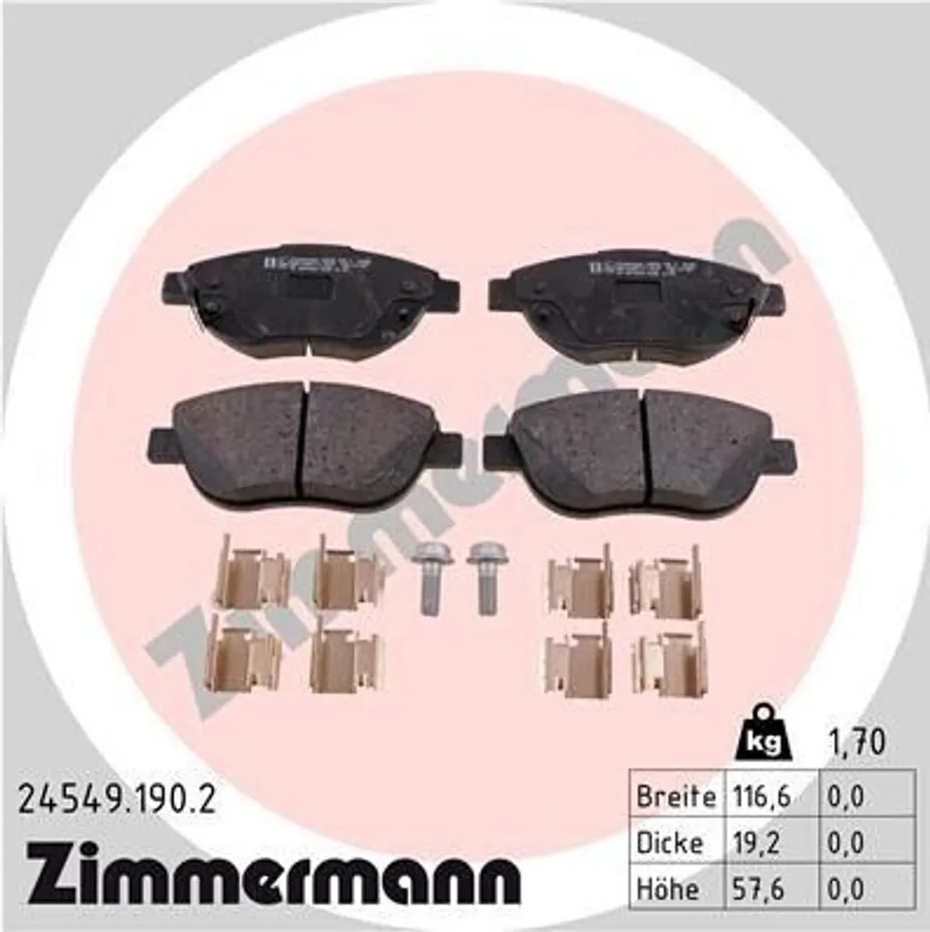 Plaquettes de Frein Zimmermann 24549.190.2 Haute Résistance Fiat et Opel