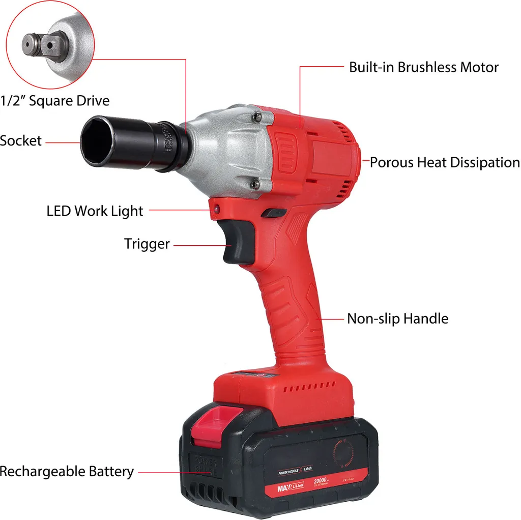Boulonneuse à choc électrique 21V avec moteur Brushless et batterie 4Ah - 7